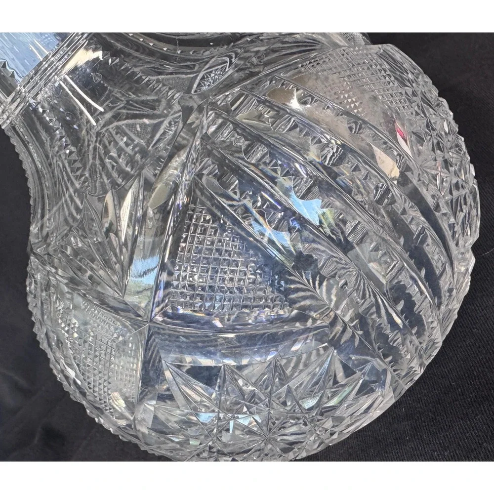 Vintage Cut Glass Decanter American Brilliant Style Crystal Bulbous Starburst